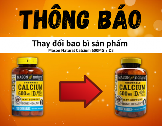 Thông báo: Thay đổi bao bì sản phẩm Mason Natural Calcium 600MG + D3