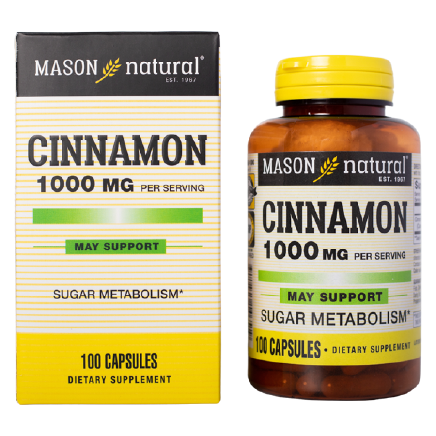 Mason Natural Cinnamon 1000mg - Hỗ trợ kiểm soát chỉ số đường huyết (Hộp 100 viên)