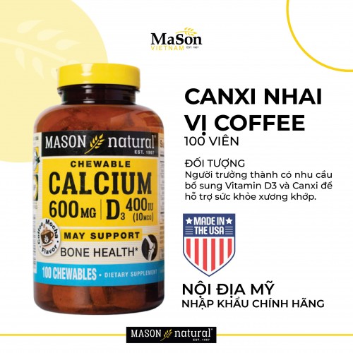 Mason Natural Calcium 600mg + D3 - Bổ sung canxi cho cơ thể