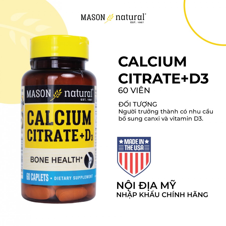 Mason Natural Calcium Citrate + D3 - Bổ sung canxi hữu cơ cho cơ thể