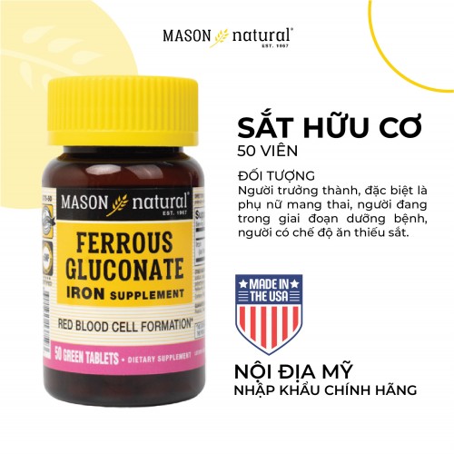 Mason Natural Ferrous Gluconate - Sắt hữu cơ cho bà bầu (50 viên)