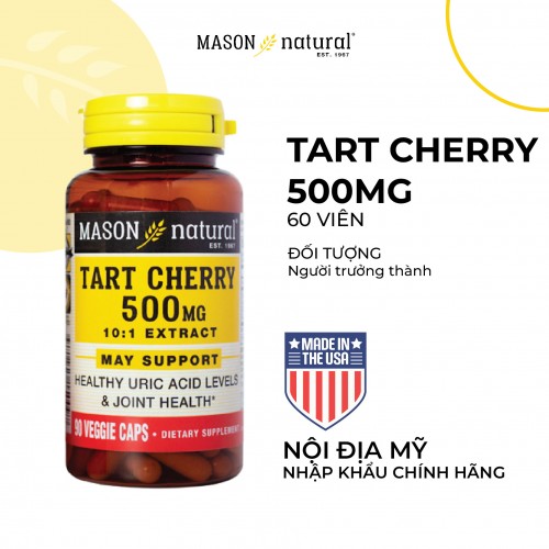 Mason Natural Tart Cherry 500mg - Hỗ trợ giảm nồng độ Acid Uric trong máu