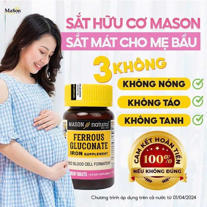 Mason Natural Ferrous Gluconate - Sắt hữu cơ mát cho bà bầu