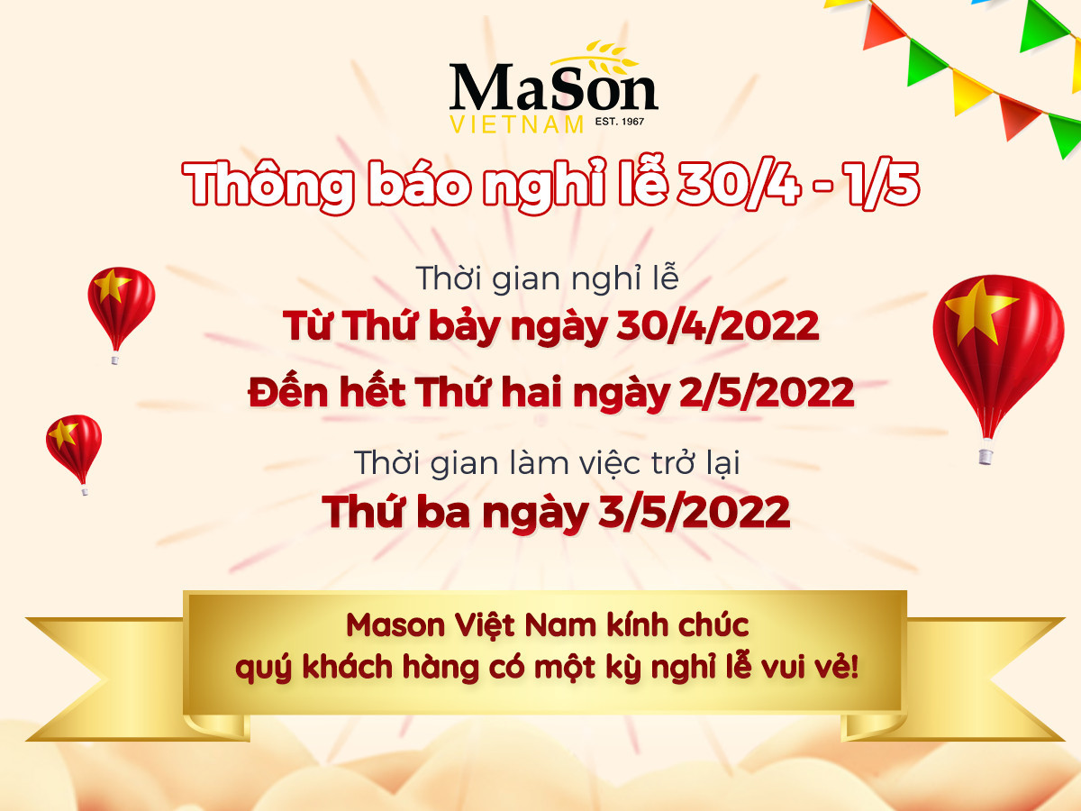  Thông báo lịch nghỉ lễ 30/4 – 01/5/2022 của Masson Việt Nam
